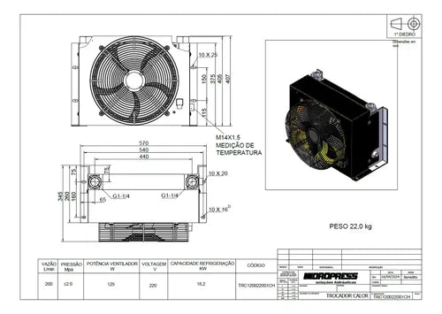 TROCADOR DE CALOR 200L 220V AC
