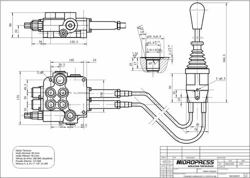COMANDO HIDRÁULICO 80/2 COM JOYSTICK A CABO 1,5M