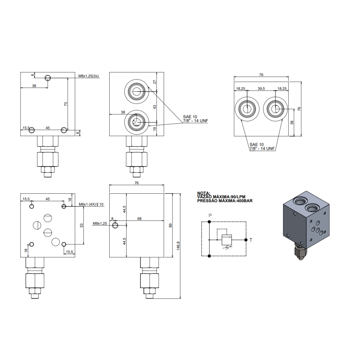 BLOCO MANIFOLD TN10 - TN10-01-AS - COM VALVULA